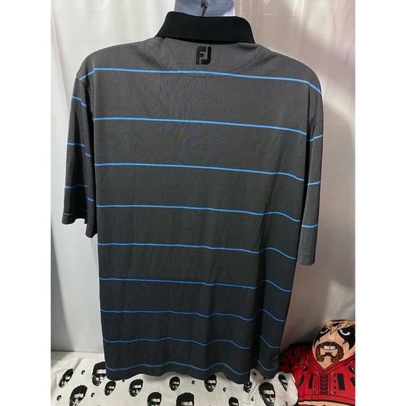 Footjoy Polo Shirt 2XL Black Blue Mens Bear Lake Polyester Golf Company Logo - Picture 2 of 15
